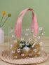 1pc Flower Print Gift Bag, Simple Clear Flower Print PVC Gift Wrapping Bag For Party, Holiday