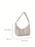 Letter Patch Decor Hobo Bag Solid Color Adjustable Strap