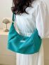 Solid Color Hobo Bag Letter Patch Decor Adjustable Strap