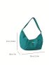 Solid Color Hobo Bag Letter Patch Decor Adjustable Strap