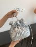 Fashionable Pu Clear Face Solid Color Drawstring Bucket Bag