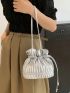 Fashionable Pu Clear Face Solid Color Drawstring Bucket Bag