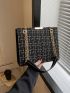 Fabric Square Bag Plaid Pattern Double Handle