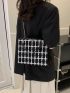 Fabric Square Bag Plaid Pattern Double Handle