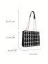 Fabric Square Bag Plaid Pattern Double Handle