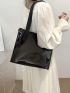 Black Shoulder Tote Bag No-closure High-capacity PVC, Clear Bag