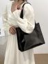 Black Shoulder Tote Bag No-closure High-capacity PVC, Clear Bag