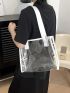 Black Shoulder Tote Bag No-closure High-capacity PVC, Clear Bag