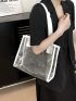 Black Shoulder Tote Bag No-closure High-capacity PVC, Clear Bag