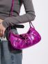 Funky Hobo Bag Metallic Purple Adjustable-strap Studded Decor PU