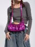 Funky Hobo Bag Metallic Purple Adjustable-strap Studded Decor PU