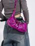 Funky Hobo Bag Metallic Purple Adjustable-strap Studded Decor PU