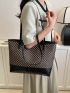 Elegant Shoulder Tote Bag Geometric Pattern High-capacity PU