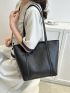 Black Shoulder Tote Bag Chevron Embossed PU