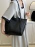 Black Shoulder Tote Bag Chevron Embossed PU