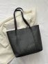 Black Shoulder Tote Bag Chevron Embossed PU