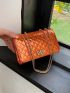 Small Square Bag Funky Metallic Orange Chain Twist Lock Flap PU