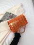 Small Square Bag Funky Metallic Orange Chain Twist Lock Flap PU