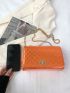 Small Square Bag Funky Metallic Orange Chain Twist Lock Flap PU