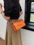 Small Square Bag Funky Metallic Orange Chain Twist Lock Flap PU