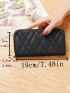 Quilted Pattern Long Wallet With Zipper Minimalist