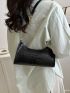 Small Baguette Bag Crocodile Embossed Minimalist Black