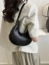 Small Hobo Bag Crocodile Embossed Minimalist Black