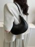 Small Hobo Bag Crocodile Embossed Minimalist Black