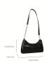 Small Baguette Bag Crocodile Embossed Minimalist Black