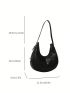 Small Hobo Bag Crocodile Embossed Minimalist Black