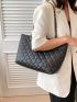 Large Shoulder Tote Bag Quilted Pattern Eyelet Detail Chain