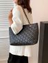 Large Shoulder Tote Bag Quilted Pattern Eyelet Detail Chain