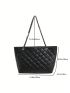 Large Shoulder Tote Bag Quilted Pattern Eyelet Detail Chain