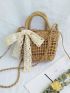 Mini Straw Bag Hollow Out Bow Decor For Vacation