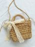 Mini Straw Bag Hollow Out Bow Decor For Vacation