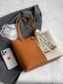 Two Tone Shoulder Tote Bag Litchi Embossed Letter Tape Decor With Inner Pouch