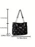 Medium Shopper Bag Floral Graphic Letter Patch & Pearl & Chain Decor