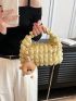 Mini Ruched Bag With Pom Pom Bag Charm Chain Strap