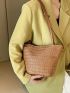 Medium Straw Bag Paper Double Handle Solid Color