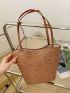 Medium Straw Bag Paper Double Handle Solid Color