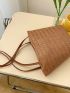 Medium Straw Bag Paper Double Handle Solid Color