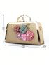 Small Box Bag Flower Decor Gold Top Handle For Party, Perfect Bride Purse For Wedding, Prom & Party Events