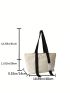 Oversized Tote Bag Double Handle Letter Detail Canvas