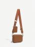 Brown Square Bag Minimalist Adjustable Strap With Coin Purse