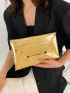 Crocodile Embossed Envelope Bag Gold Funky Metal Decor