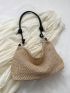 Medium Straw Bag Khaki With Zipper For Vacation