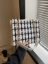 Plaid Pattern Square Bag Chain Zipper Polyester