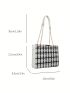 Plaid Pattern Square Bag Chain Zipper Polyester