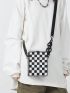 Mini Box Bag Checkered Print Chain Decor PU