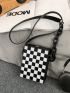 Mini Box Bag Checkered Print Chain Decor PU